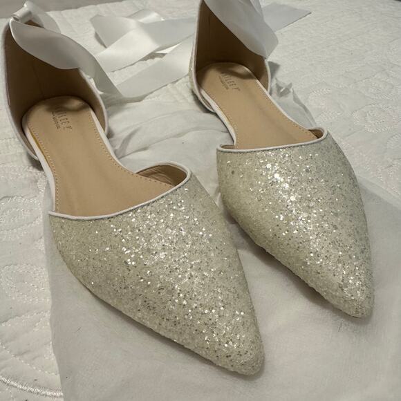 Kailee P Wedding Flat - 11 Glitter Flats with Satin Ankle Tie/Ribbon NWOT Unworn - Picture 4 of 7
